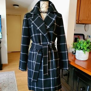 NWT Tommy Hilfiger Wool-Blend Plaid Wrap Coat, Sz L